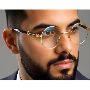 Clear Lens Eye Glasses Round Gold Rimless Hip Hop‎ Trendy Street Wear Sunglasses